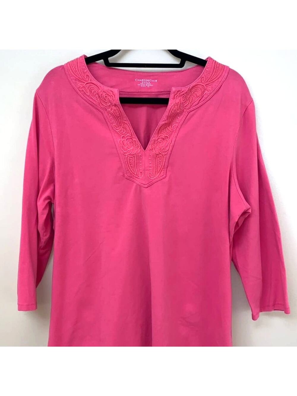 Charter Club Woman Pink 3/4 Sleeve V-Neck Top 1X